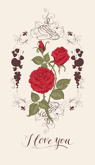 Liebesgrußkarte mit roten rosen PremiumVektor