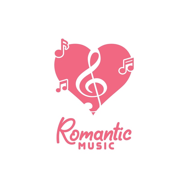 Liebesherzen und -töne für romantische Musikinstrument-Logo-Design-Inspiration