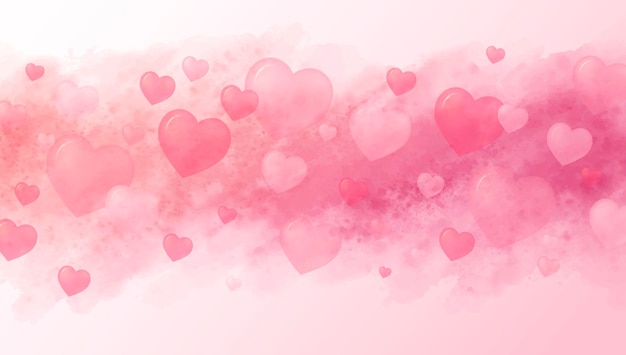Liebeskonzept und Valentinstaghintergrund der Herzen und des Aquarellpinsels