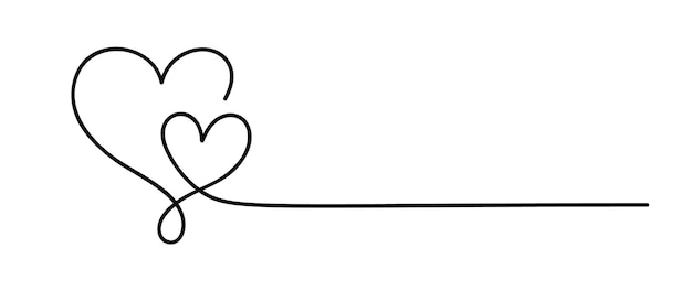 Liebessymbol Vektor doodle zwei Herzen und Linie für Text Handgezeichnetes Valentinstag-Logo monoline Dekor für Grußkarte