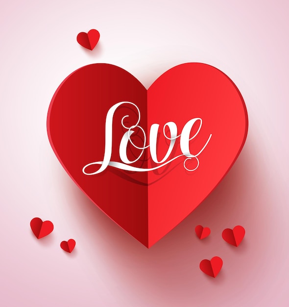 Liebestexttypografie im roten Papierschnittherz Valentinskarten-Vektordesign
