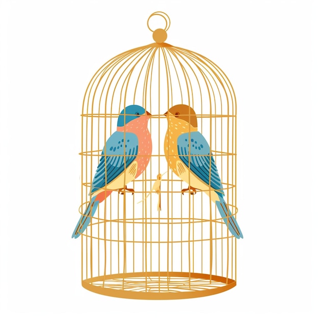 Vektor liebesvögel in einem käfig