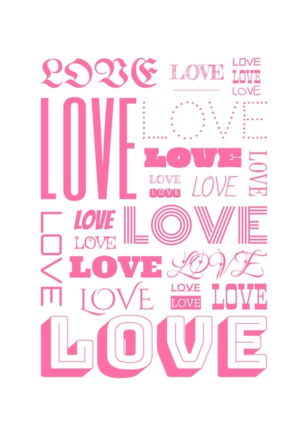 Liebeswort-schriftzug, modernes kalligrafie-skript, liebestext, rosafarbener text auf weißem hintergrund
