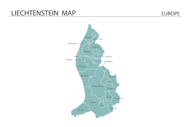 Liechtenstein map vector illustration karte hat alle provinzen und markiert die hauptstadt liechtensteins