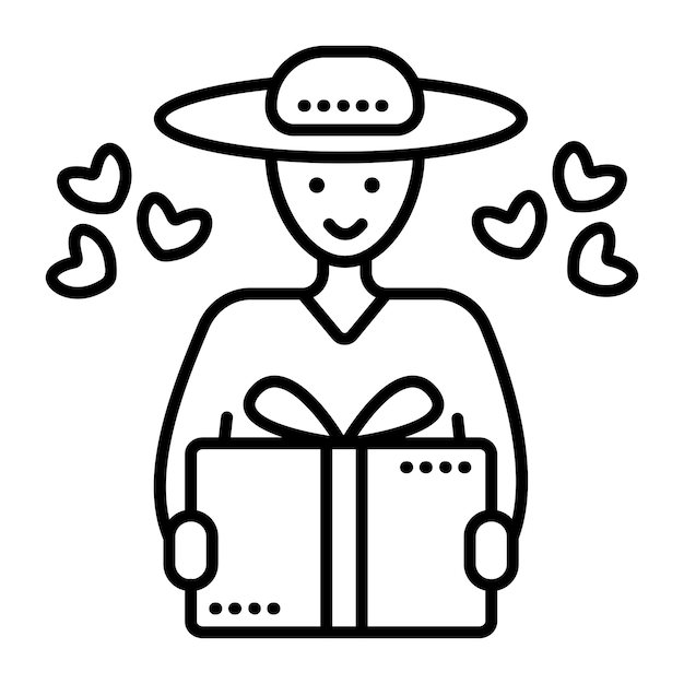 Vektor lieferant in einem hut kurier mit einem paket schwarze linie vektor-illustration