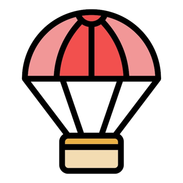 Lieferbox-Fallschirmsymbol. Umriss des Lieferbox-Fallschirmvektorsymbols in Farbe, flach isoliert