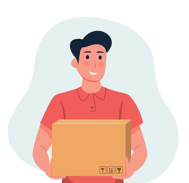 Liefermann hält Lieferbox-Vektorillustration