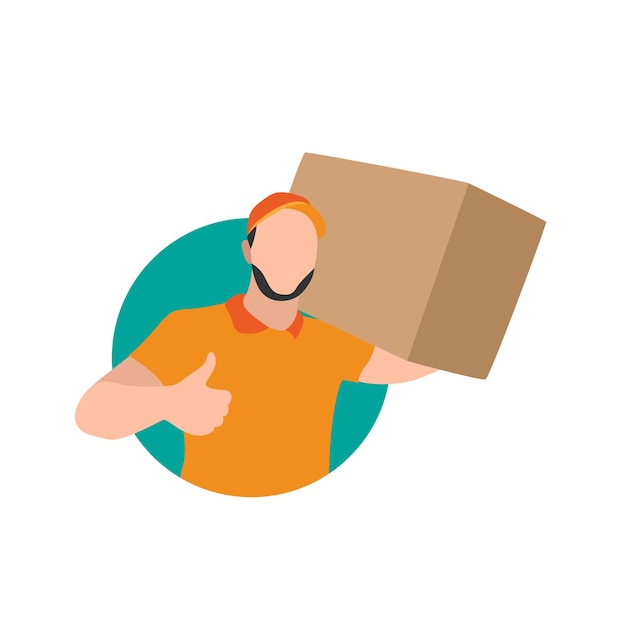 Lieferperson, die eine orangefarbene einheitliche Paketbox hält