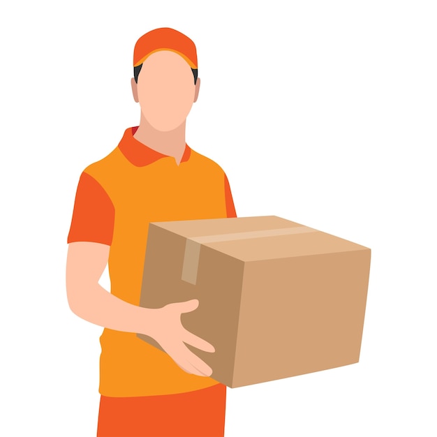 Lieferpersonal in orangefarbenen Uniformen für die Handhabung von Paketen
