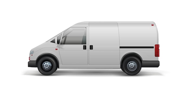 Liefertransport Realistischer Lieferwagen für den Versand von Lebensmitteln und Paketen Weißes 3D-Wagenauto für den Transport von Bestellungen LKW transportiert Waren vom Lager zum Kunden Vektorfahrzeug