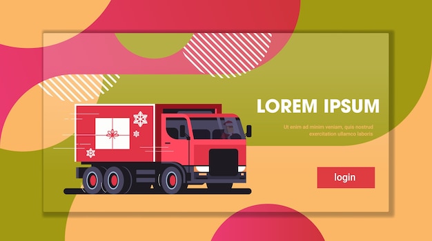 Lieferwagen mit Geschenkbox Container Versand Transport für frohe Weihnachten Winterferien Feier Konzept horizontale Kopie Raum flache Vektor-Illustration