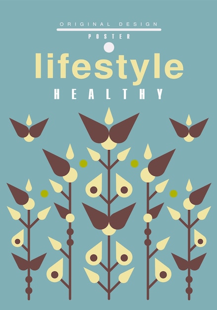 Vektor lifestyle-plakat, originelles design, ökologische vorlage in blauen farben für kartenbanner, flyer, einladung, broschüre, vektorillustration, gesunder lebensstil, konzepthintergrund