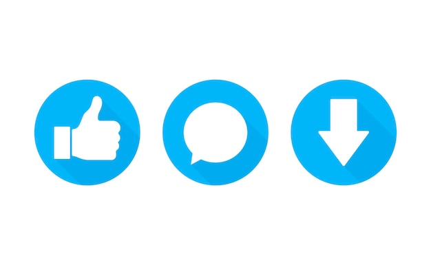 Like, kommentar und download-symbol auf weißem hintergrund. moderne flache vektorillustration.