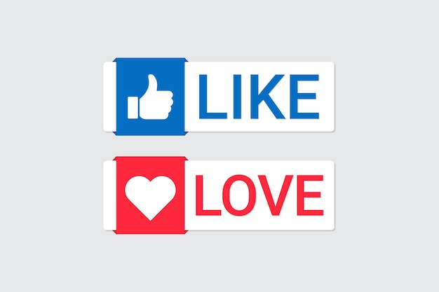 Vektor like- und love-button-design.