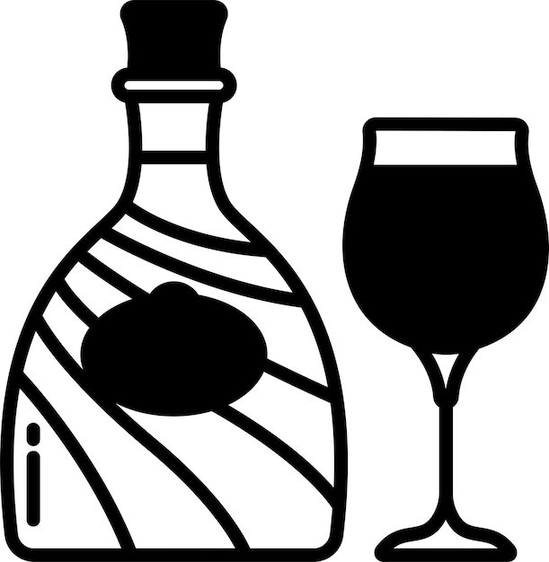 Likör glas und flasche glyph und linienvektor illustration