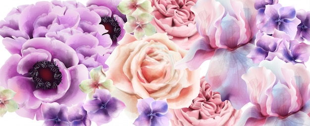 Lila Blumen Aquarell. Provence rustikales Plakat. Hochzeitskarte, Dekore für Geburtstagszeremonien