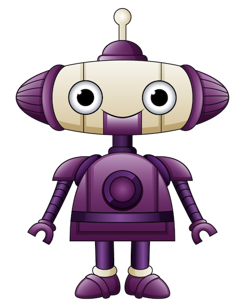 Lila Cartoon des netten Roboters mit Antennen