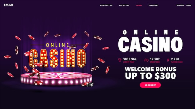 Lila Einladungsbanner des Online-Casinos für Website mit Schaltfläche und Casino Wheel Fortune
