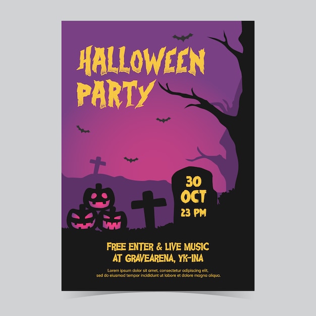 Lila halloween-party-flyer druckvorlage