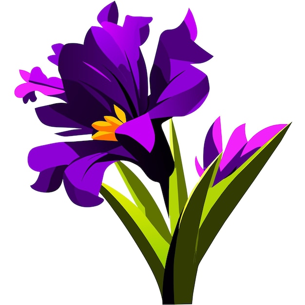 Vektor lila irisblüte mit leuchtend gelben elementen auf den blütenblättern