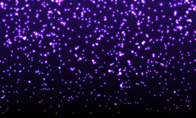 Lila Konfetti. Gold Glitter Partikel. Glühende Funkeln. Fallende abstrakte Teilchen. Glänzendes lila Konfetti. Fallende Sterne. Glitzernde Partikel. Urlaub schimmernde Lichter. Illustration.