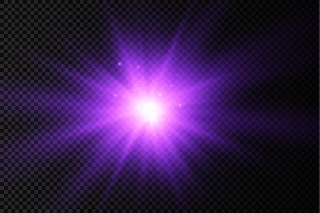 Lila leuchtender lichtstoß glüht heller stern violette sonnenstrahlen lichteffekt aufflackern von sonnenschein vektor