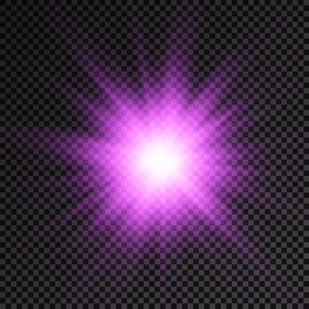 Vektor lila leuchtender lichtstoß glüht heller stern violette sonnenstrahlen lichteffekt aufflackern von sonnenschein vektor