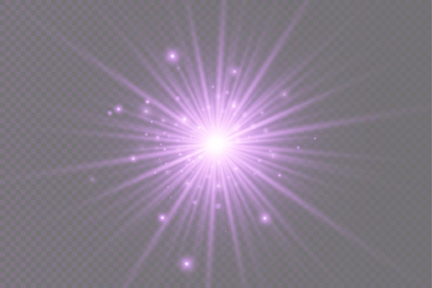 Lila leuchtender Lichtstoß glüht heller Stern violette Sonnenstrahlen Lichteffekt Flare of Sunshine