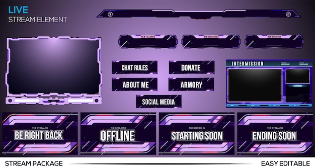 Lila Live-Stream-Gesamtpaket-Elementdesign