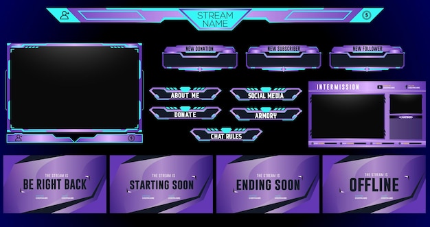 Lila Neon-Set von abstraktem Live-Stream-Element-Set-Vektor-Design