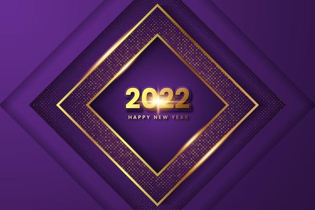 Lila und gold frohes neues jahr 2022 moderne banner. premium-vektor