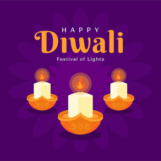 Lila vektor flache illustration für die feier des diwali-festes