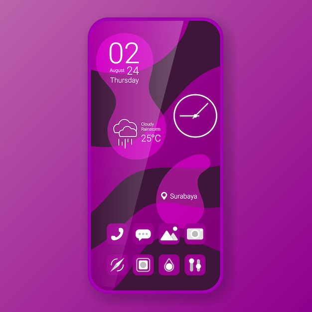 Lila Wellenthema-Benutzeroberfläche, realistisches Smartphone-Design