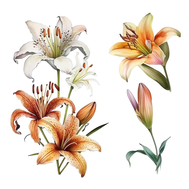 Vektor lilienblumen-aquarell-farbsammlung