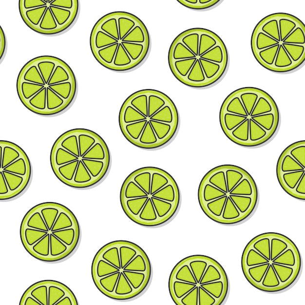 Lime obst nahtlose muster auf weißem hintergrund slice lime theme illustration