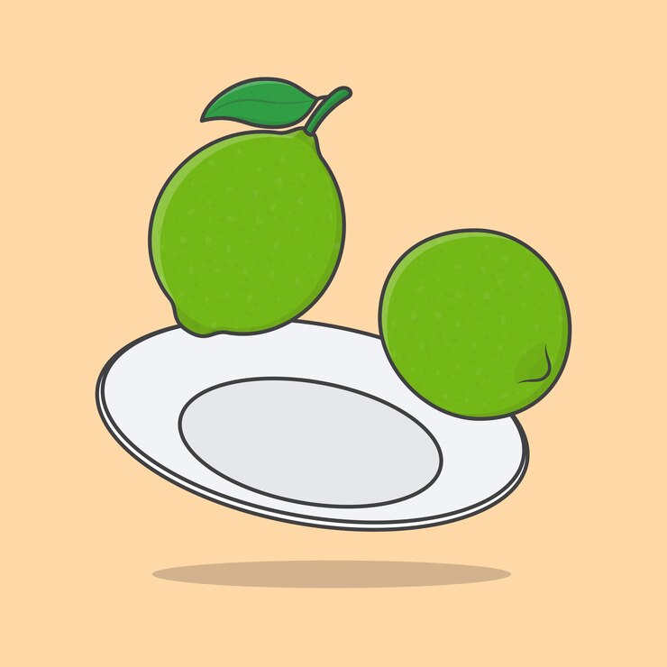Vektor limettenfrucht auf einem teller cartoon-vektor-illustration limettenfrucht flach symbol outline