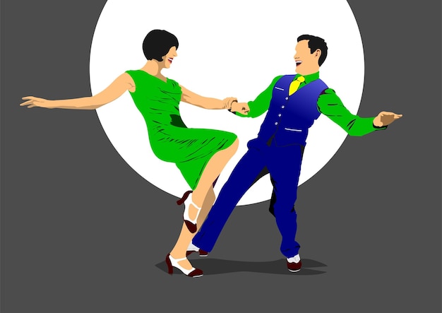 Vektor lindy hop oder rock'n'roll-tanz tanz für rock-n-roll-musik 3d-vektor-handgezeichneter illustration