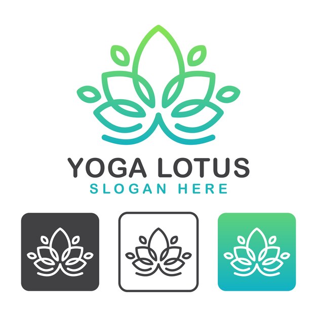 Line art blume yoga lotus logo, schönheitskosmetik und spa logo design vorlage