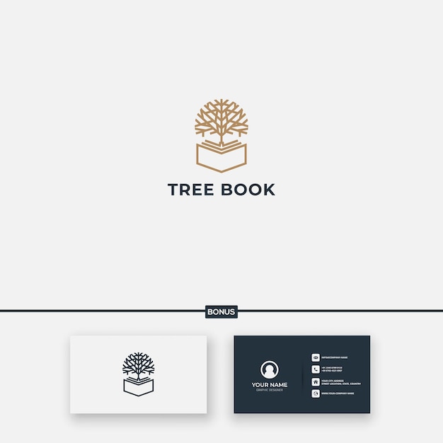 Line art einfaches buch und logo des wachstumsbaums