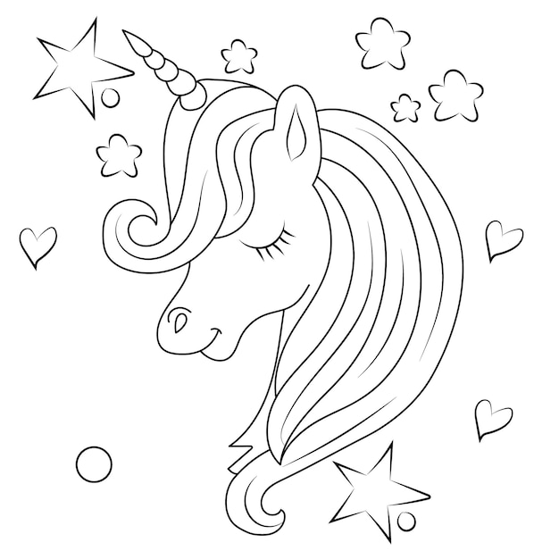 Line art einhorn kinder illustration für kinder malbuch