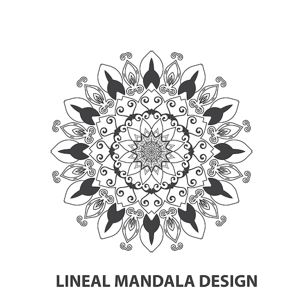 Line Art florales Mandala-Design in Schwarz und Weiß