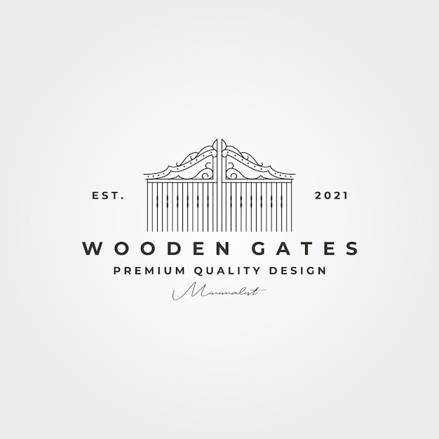 Line art gate vintage logo vektor symbol minimalistisches illustrationsdesign