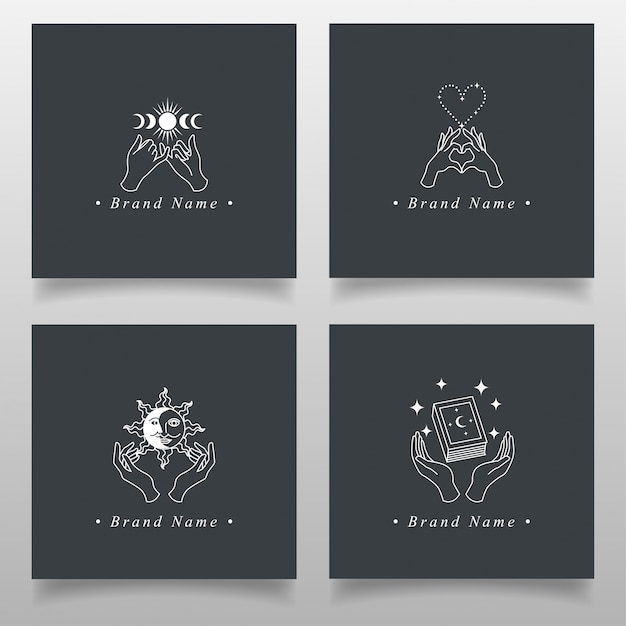 Line art hand magic logo bearbeitbare schablone occult collection