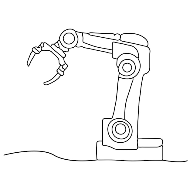 Line Art isoliert auf weißem Hintergrund minimalistischer Ansatz Robotikarm mit einer einzigen kontinuierlichen Linie gezeichnet