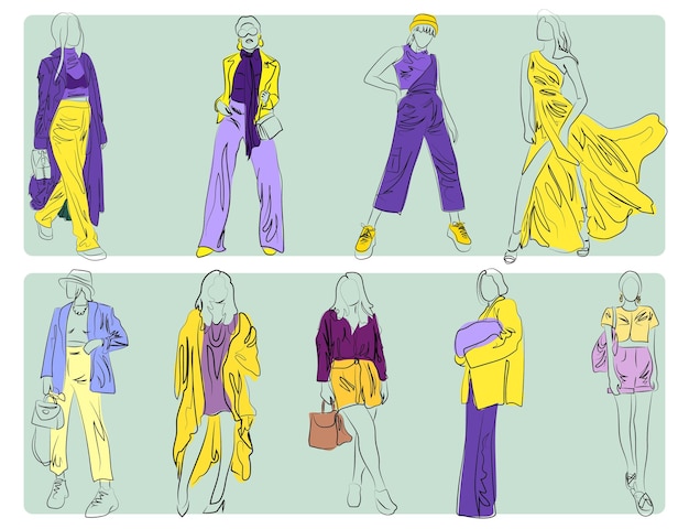 Line Art Modeillustrationen von Modellen