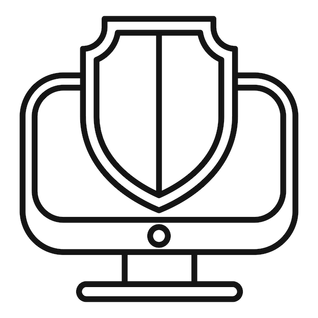 Line-Art-Symbol eines Schildes auf einem Computermonitor, das Cybersicherheit symbolisiert