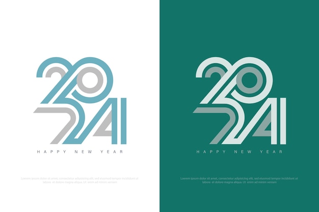 Line art vektornummer 2024 design zum feiern des glücklichen neujahrs 2024 mit einzigartigen zahlen auf hellem hintergrund