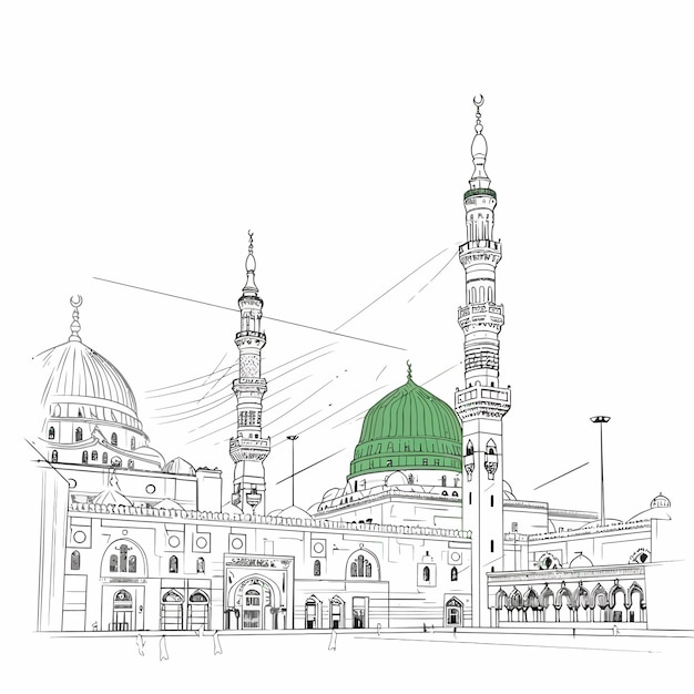 Vektor line_drawing_of_medina_saudi_arabia die moschee illustratives symbol