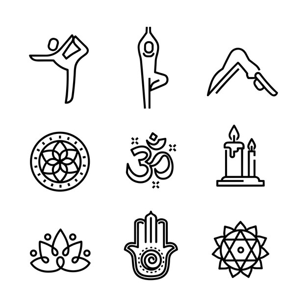 Vektor line icons related to wellness yoga wellbeing mental health healthcare cosmetics spa medical