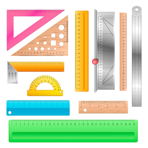 Vektor lineal schule briefpapier mathematik messskala werkzeug zur messung der länge illustration